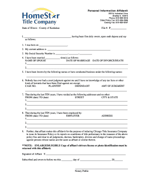 Personal Information Affidavit Example