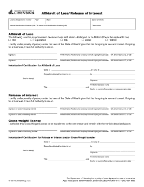 Affidavit of Loss Release of Interest  Form