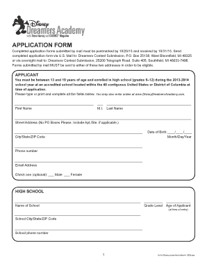 Disney Dreamer Application  Form