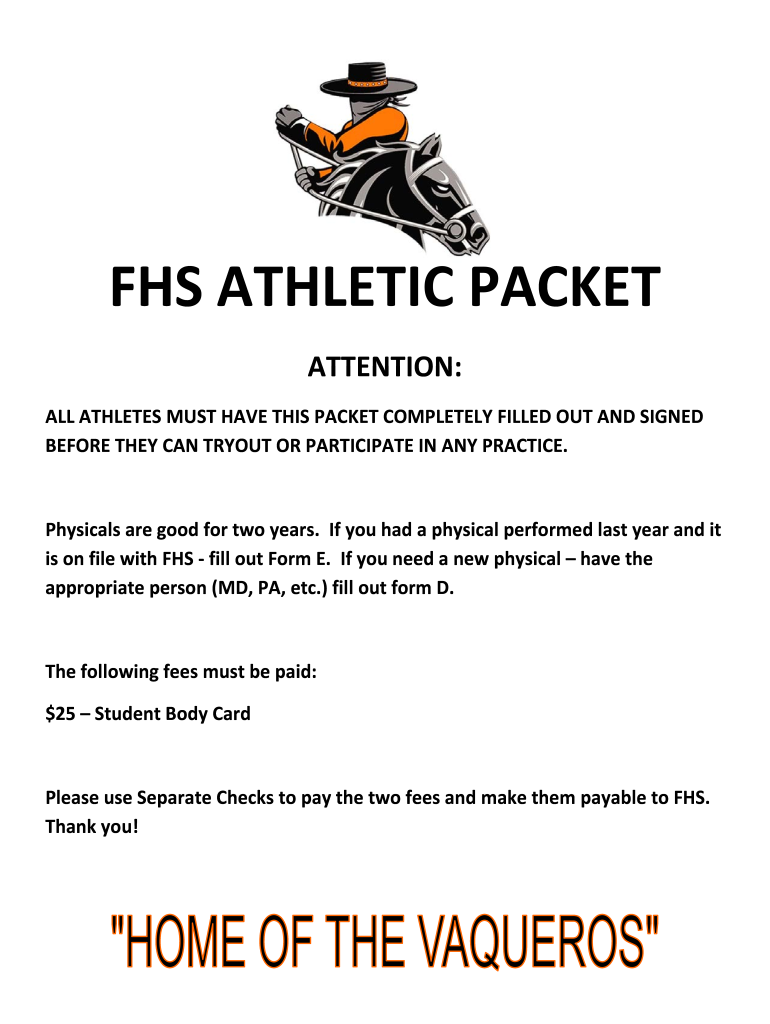 FHS ATHLETIC PACKET  Fernley High School  Lyon County  Form