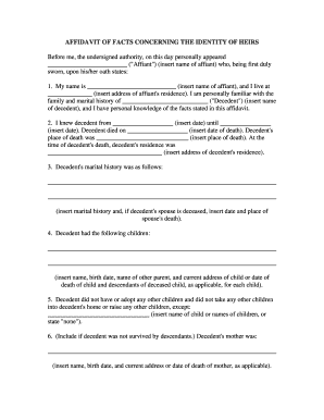 Affidavit of Facts Concerning Identity of Heirs  Form