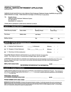 PARTIAL SERVICE RETIREMENT APPLICATION Dpa Ca  Form