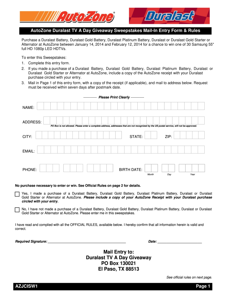 Duralast Battery Rebate  Form