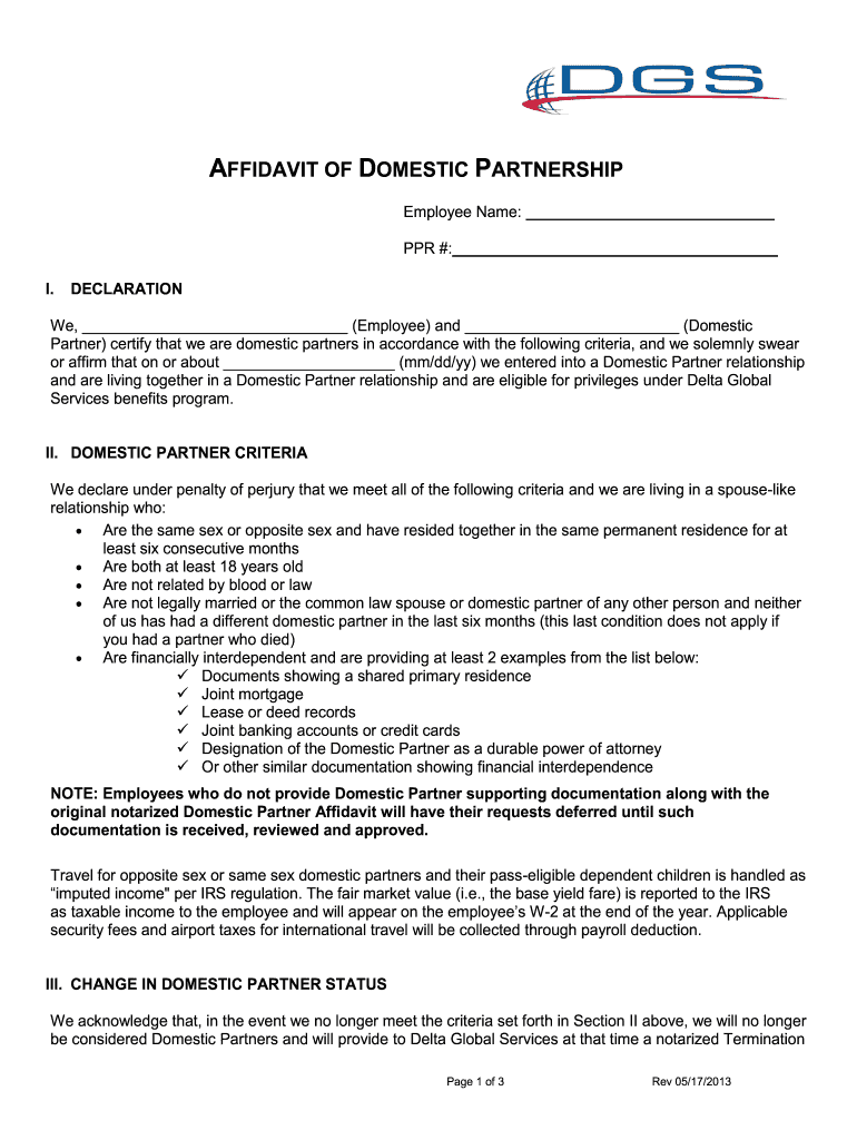  Affidavit of Domestic Partnership 2013-2024