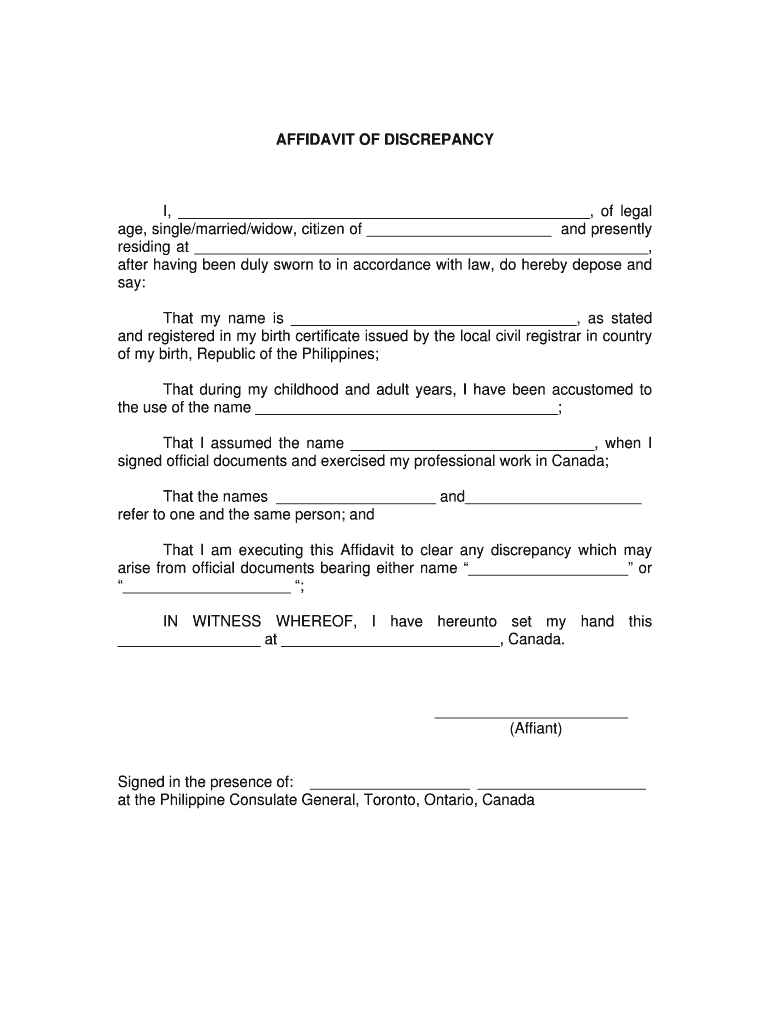 AFFIDAVIT of DISCREPANCY  Form