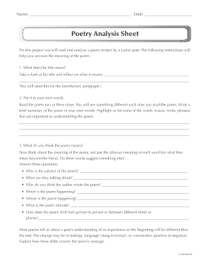 Poetry Analysis Sheet Answer Key  Form