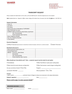 Vanier College Transcript  Form