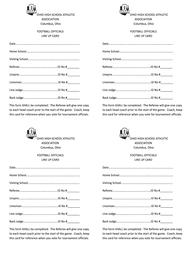 Football Officials Crew Card Ohio High School Athletic Association Ohsaa  Form