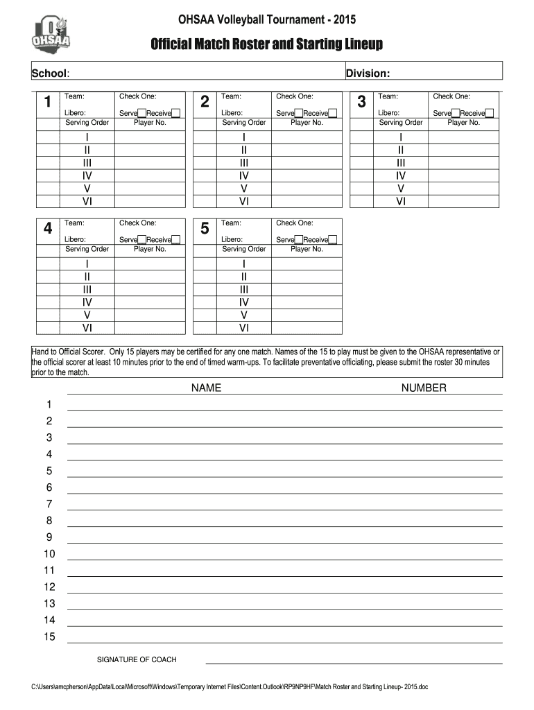  Middle School Volleyball Lineup Sheet 2014-2024