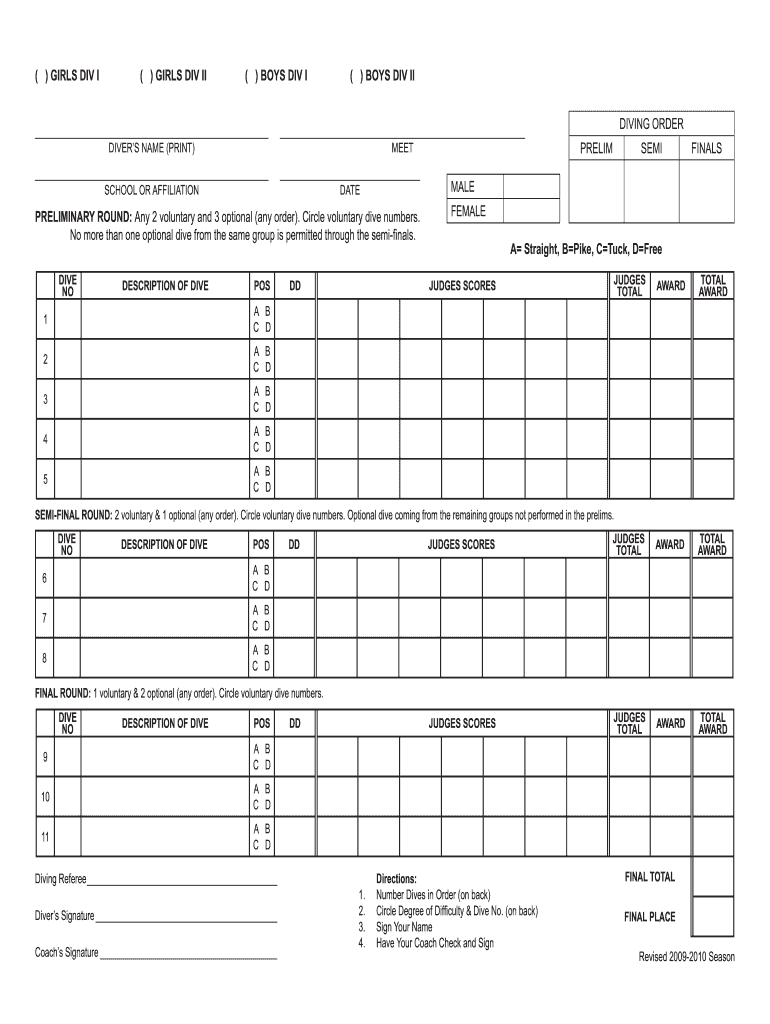 11 Dive Score Sheet  Form