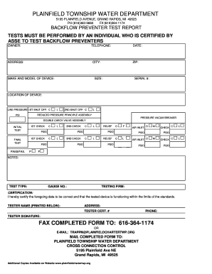 Backflow Preventer Test Report Form Plainfield Charter Township Plainfieldchartertwp