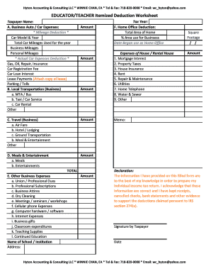 List of Itemized Deductions Worksheet  Form