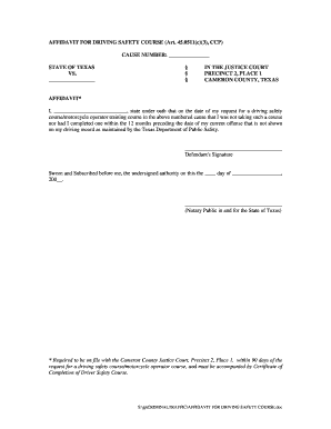 Affidavit for Dsc Cameron County Form