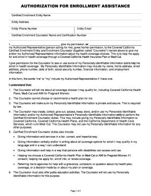 Authorization for Enrollment Assistance  Form