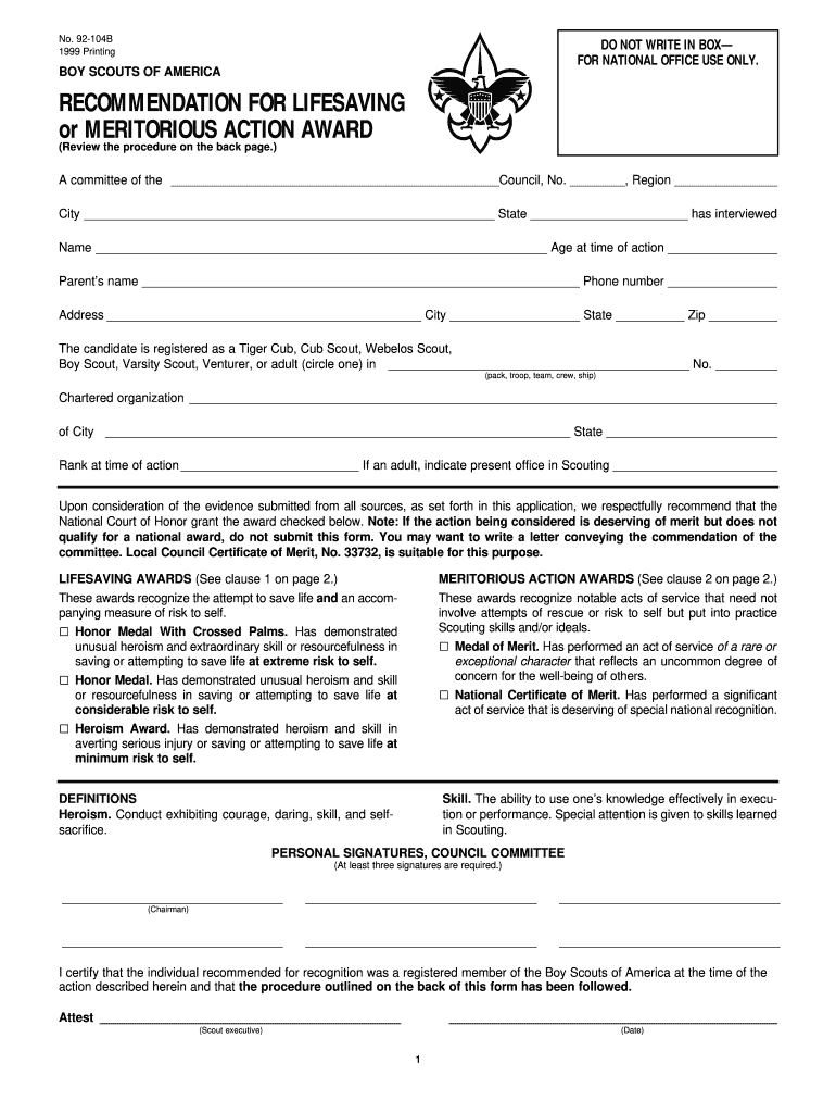 Meritorious Action Award  Form