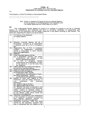 Form M for Fire Licence