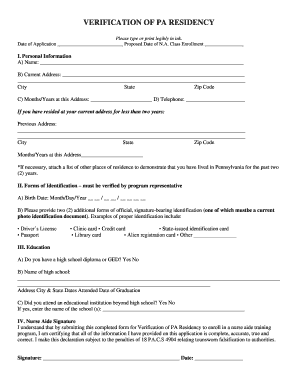 Resident Verification Form