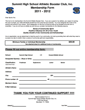 Booster Club Membership Form