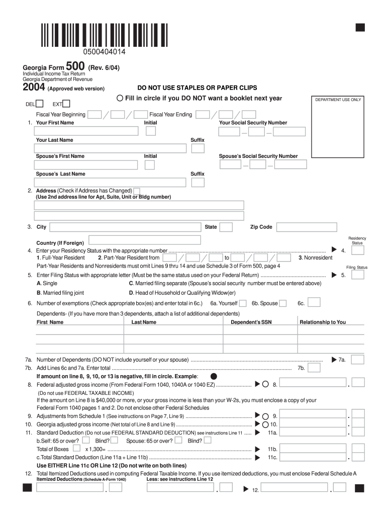  Georgia Form 500 Rev 604 Fill in Circle If You FormSend 2018