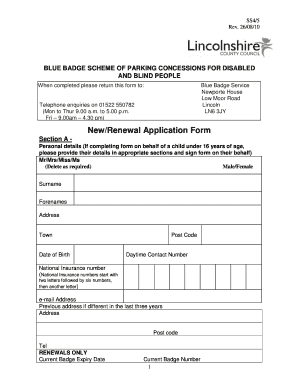 Blue Badge Renewal Application  Form