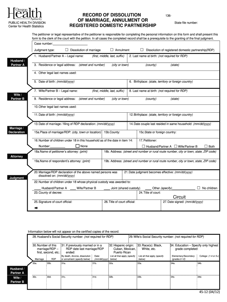  CO PETITION for DISSOLUTION WITHOUT CHILDREN  Courts Oregon 2014-2024