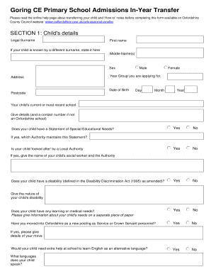 Primary School Transfer Form PDF