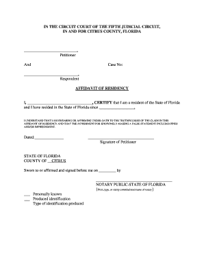 affidavit residency pdffiller notary fillable