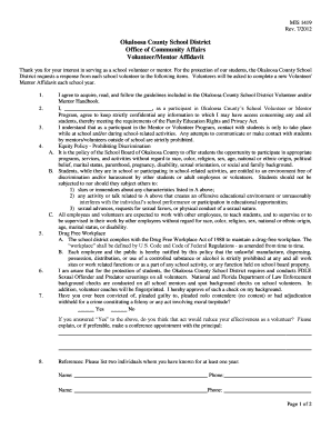 Volunteer Affidavit Okaloosa County School District  Form