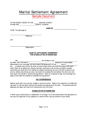 Marriage Settlement Agreement  Form