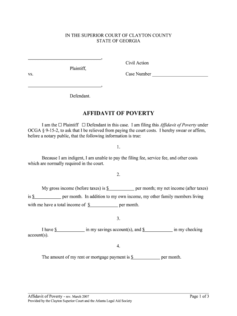  Georgia Affidavit Poverty 2007-2024