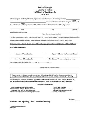 Affidavit of Residency for School  Form