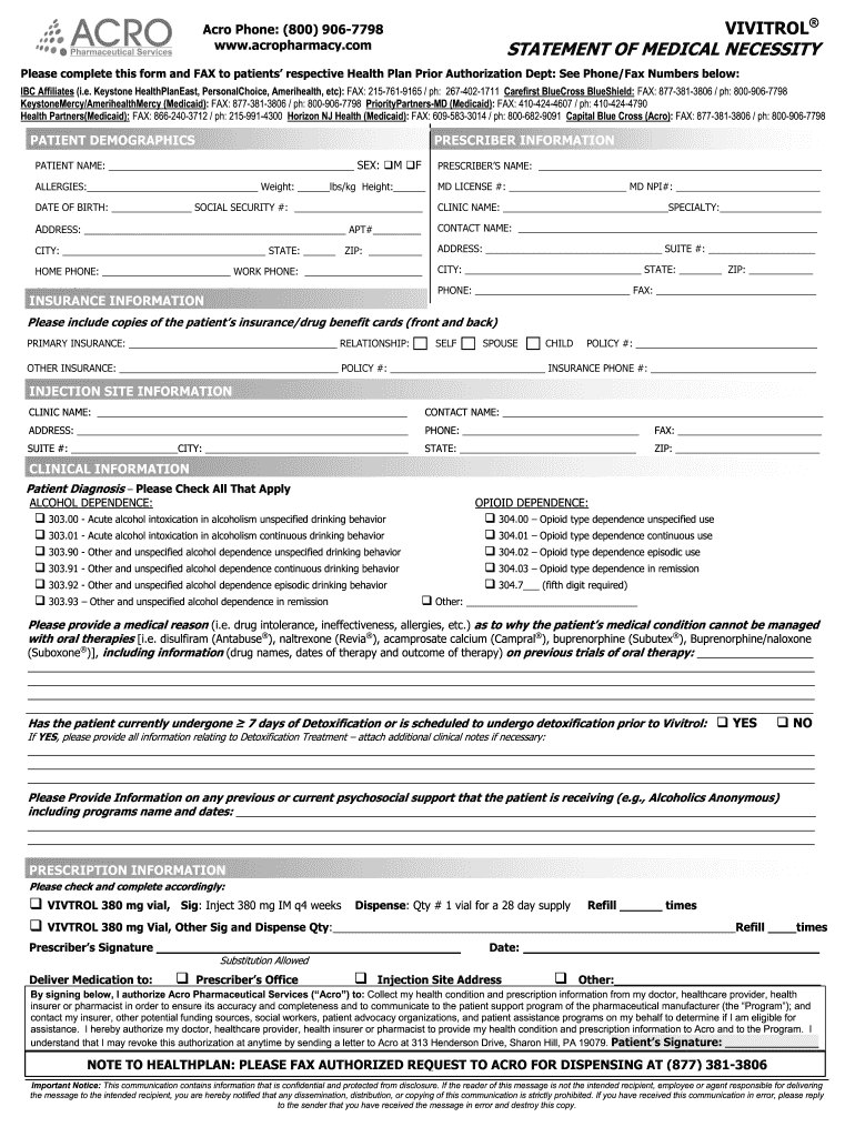 Acro Statement of Medical Necessity  Form