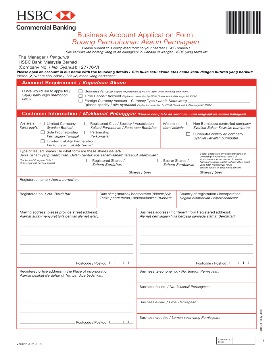  Hsbc Account Opening Form 2014-2024
