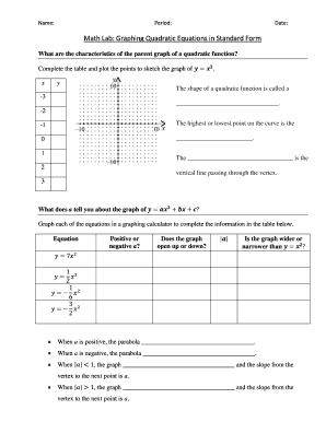 Math Lab Graphing Quadratic Equations in Standard Form Answer Key