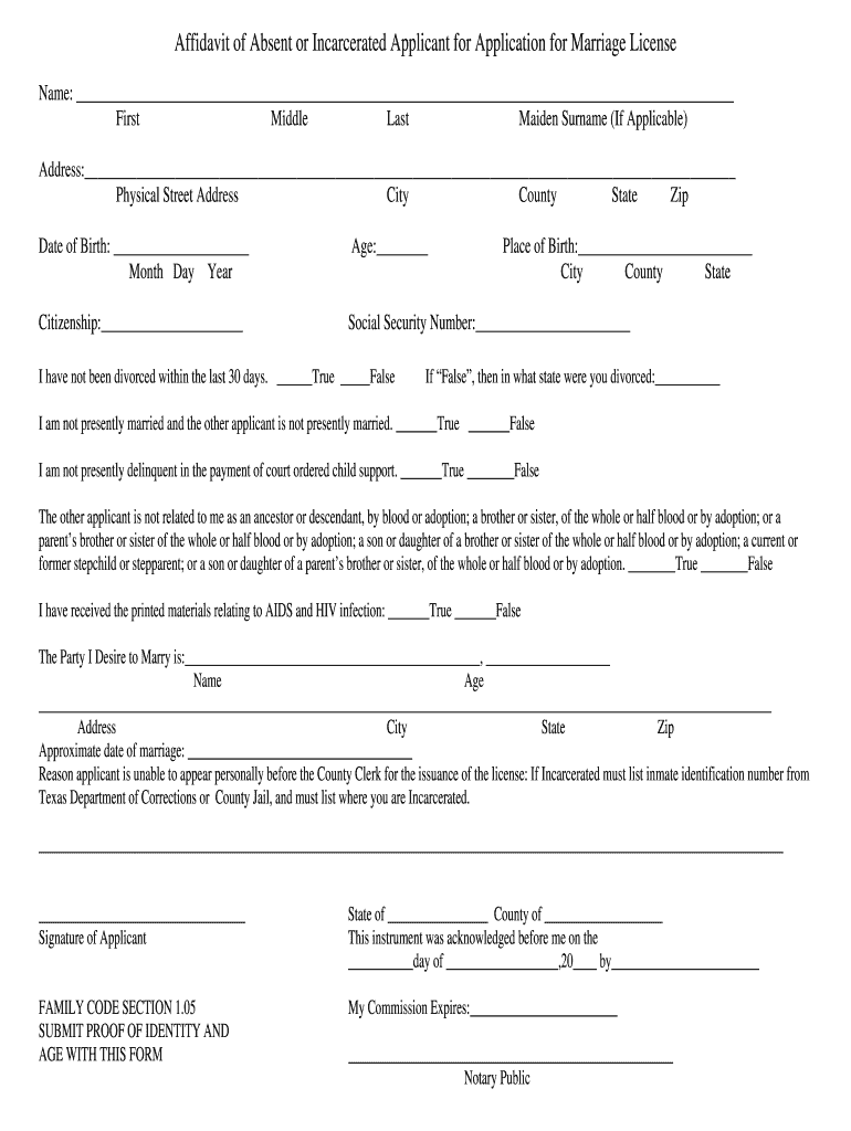 Affidavit Form for Absent