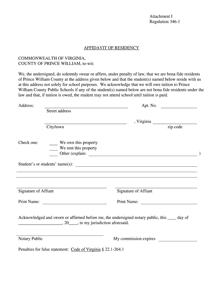 Affidavit of Residence  Form