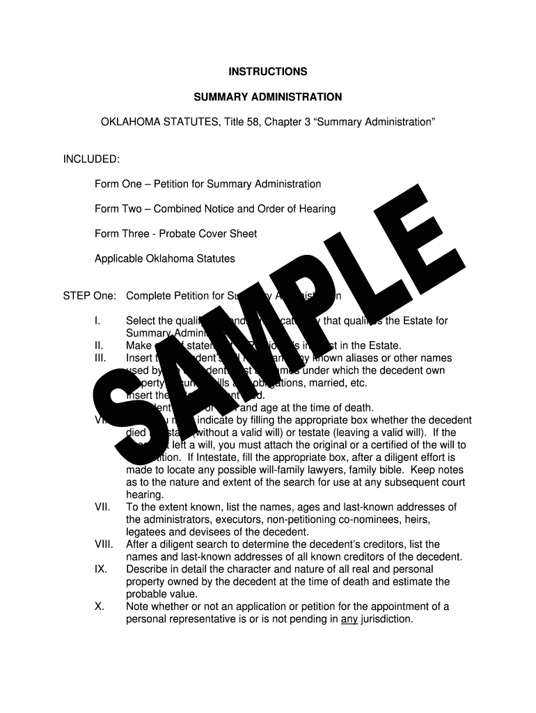 Oklahoma Petition for Summary Administration Form