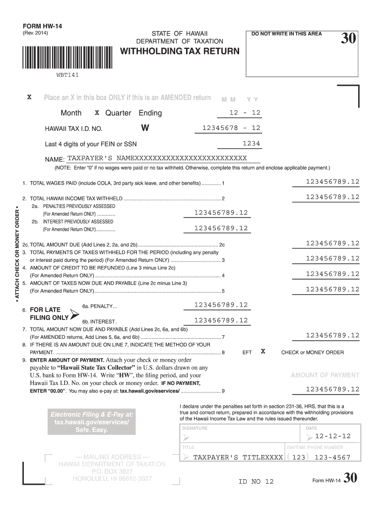  Hawaii Form Hw 14 2014