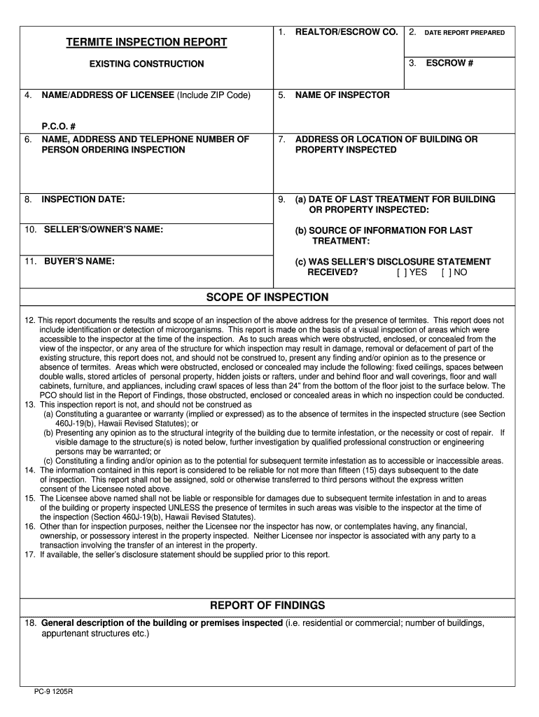  What is a Pc 9 Form for Termite Report for a Real Estate Sale 2005-2024