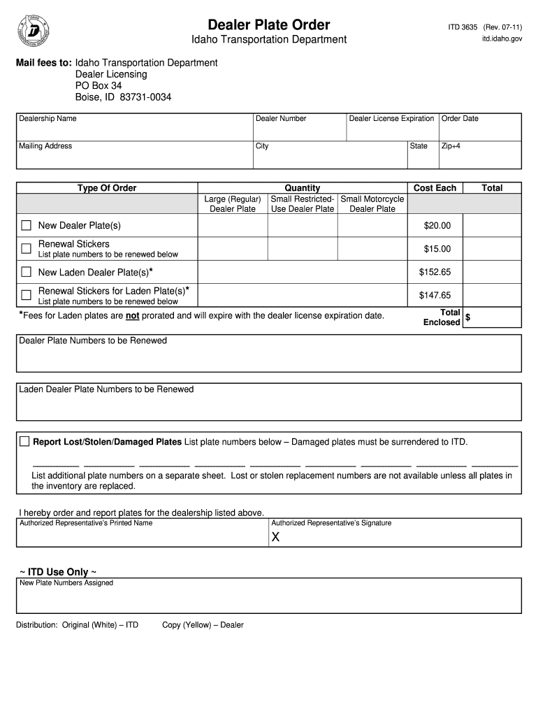 Itd Dealer Plate  Form