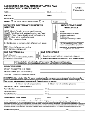 Illinois Food Allergy Emergency Action Plan Wrightslaw Isbe  Form