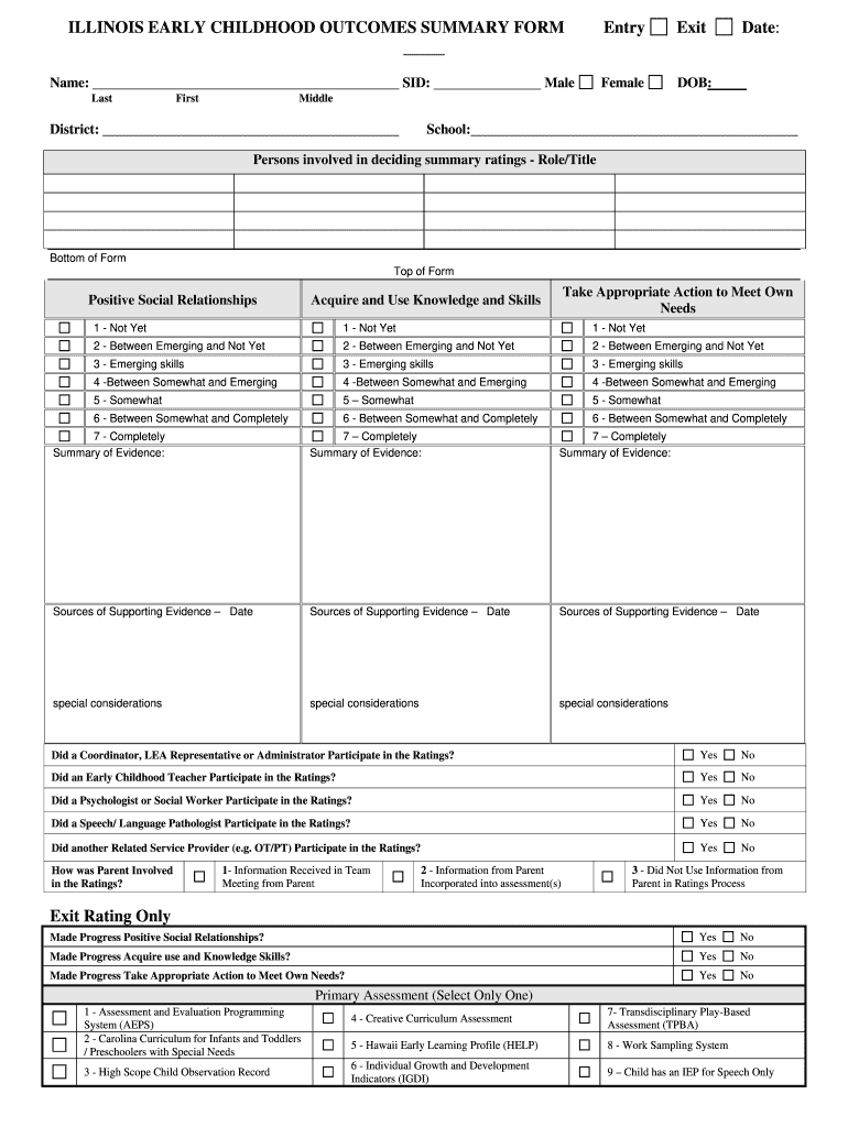 Child Functional Outcome Examples  Form