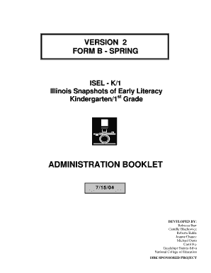  ISEL K1 Version 2 Form B Illinois State Board of Education Isbe 2004-2024