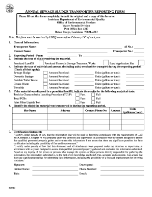 Annual Sewage Sludge Transporter Reporting Form Louisiana Deq Louisiana