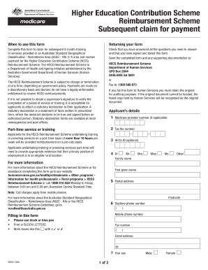 Hecs Reimbursement Scheme Subsequent Claim for Payment Form