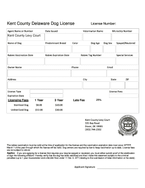 Delaware Dog License Kent County Form