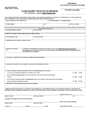 Dtmb 1104 Claim Form 2013-2024