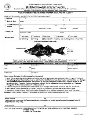 MASTER ANGLER ENTRY APPLICATION State of Michigan Michigan  Form