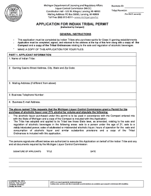  APPLICATION for INDIAN TRIBAL PERMIT State of Michigan Michigan 2014
