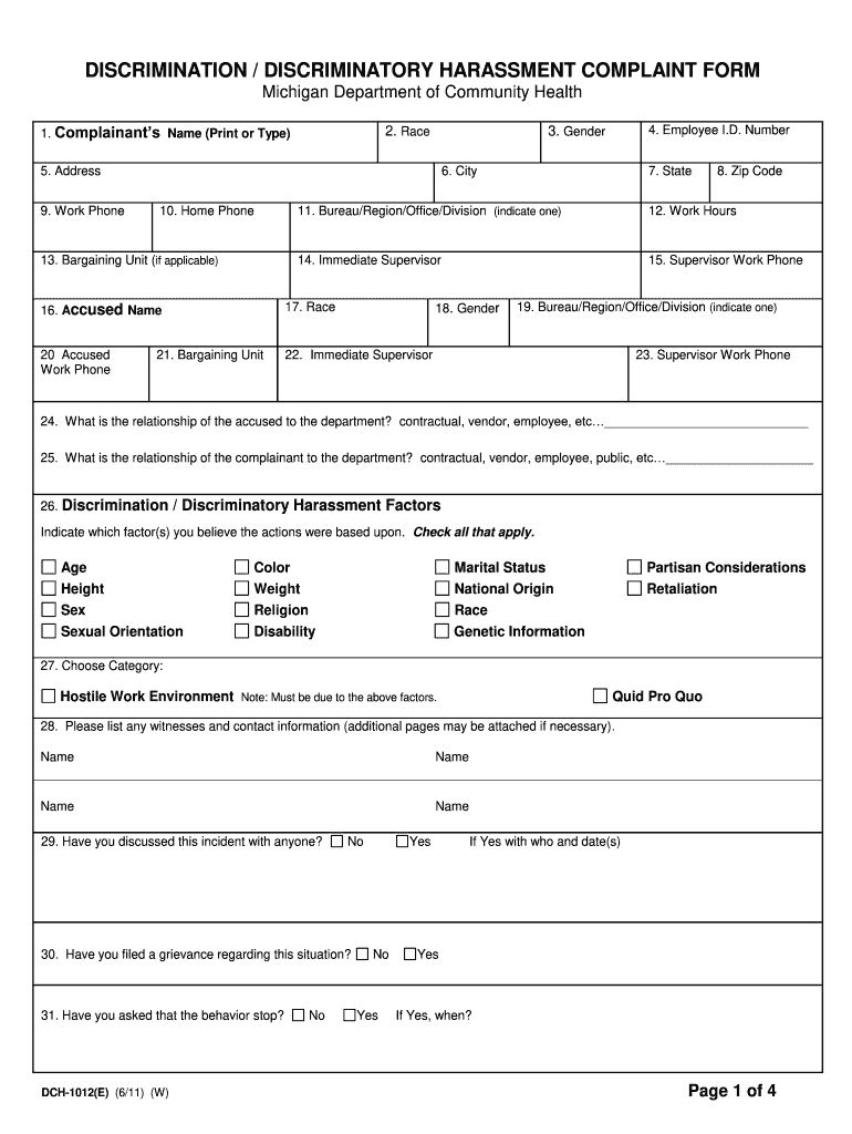  Discrimination and Harrassment Complaint Form 2011-2024